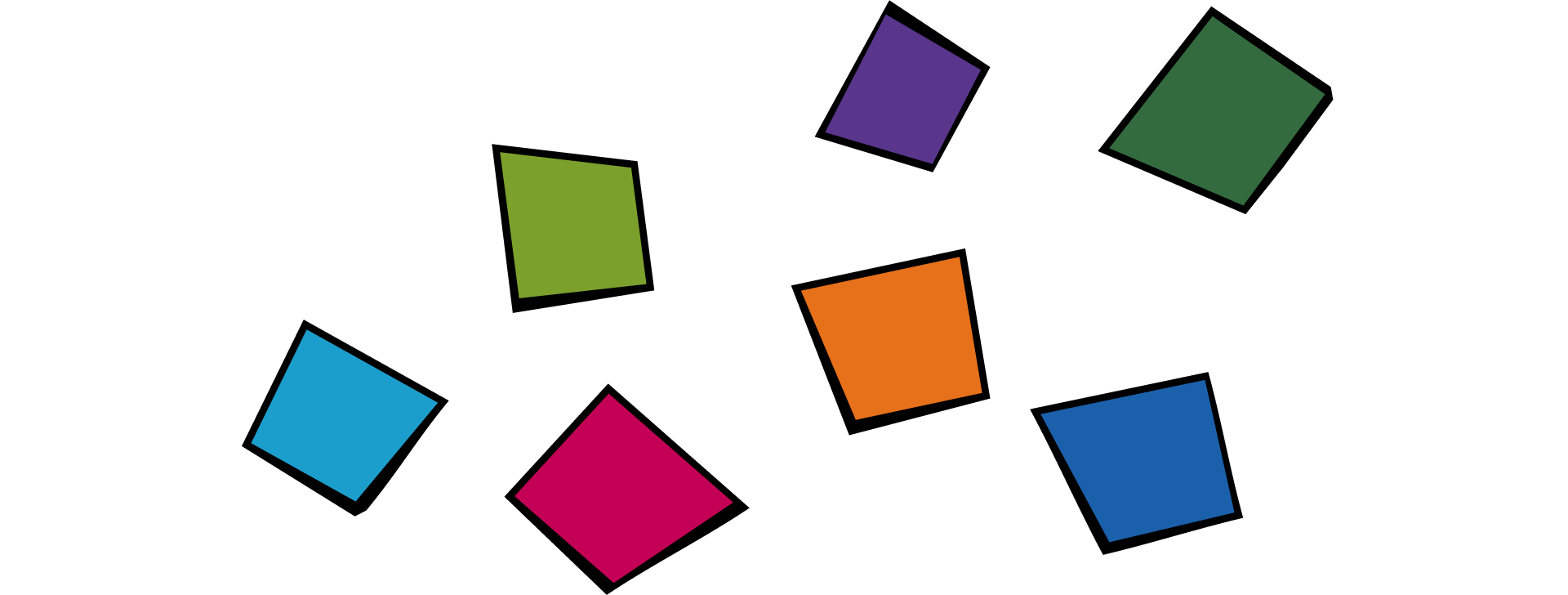 Das ist eine Zeichnung. Die Zeichnung ist bunt. Die Zeichnung zeigt bunte Vier-Ecke. Die Vier-Ecke stehen für die Bereiche von Hephata. Jeder Bereich hat eine Farbe. Und die Vier-Ecke heißen auch: Hephata ist offen für alle Menschen. Hephata ist für Vielfalt.